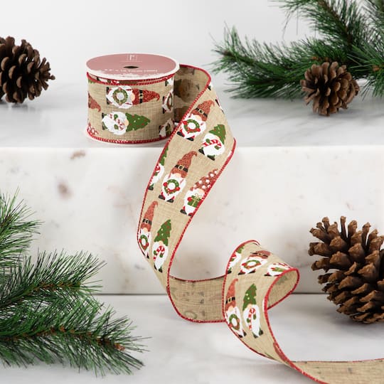 2.5" x 10yd. Burlap Wired Gnome Craft Christmas Ribbon